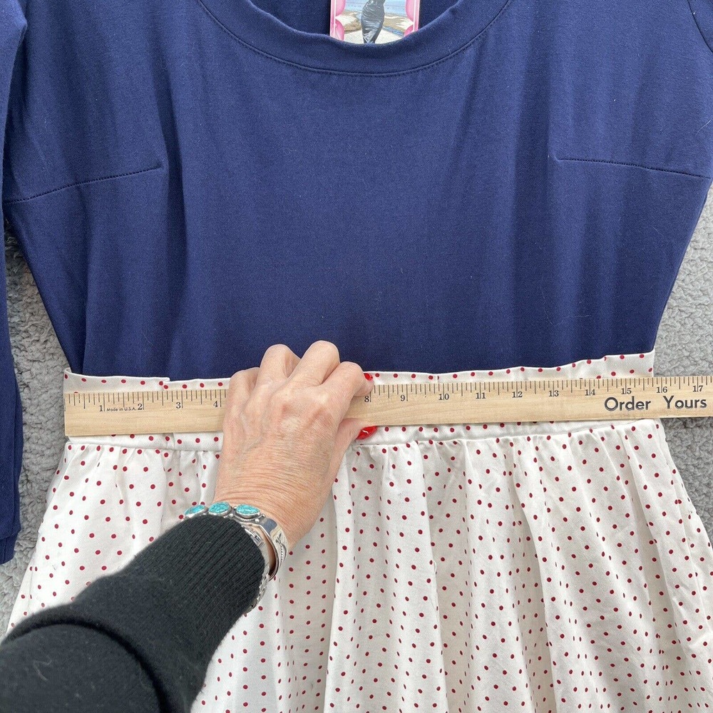 Pinup Couture Navy Top Cream Polka Dot Midi Dress - Picture 8 of 12